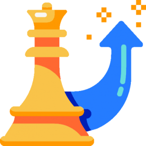 Strategy icon; a chess piece and up arrow