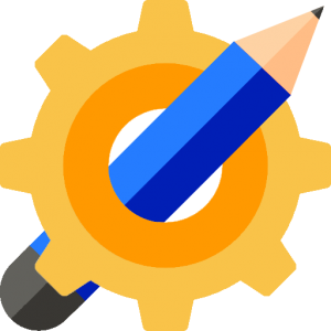 A pencil inside a gear illustrating development stage